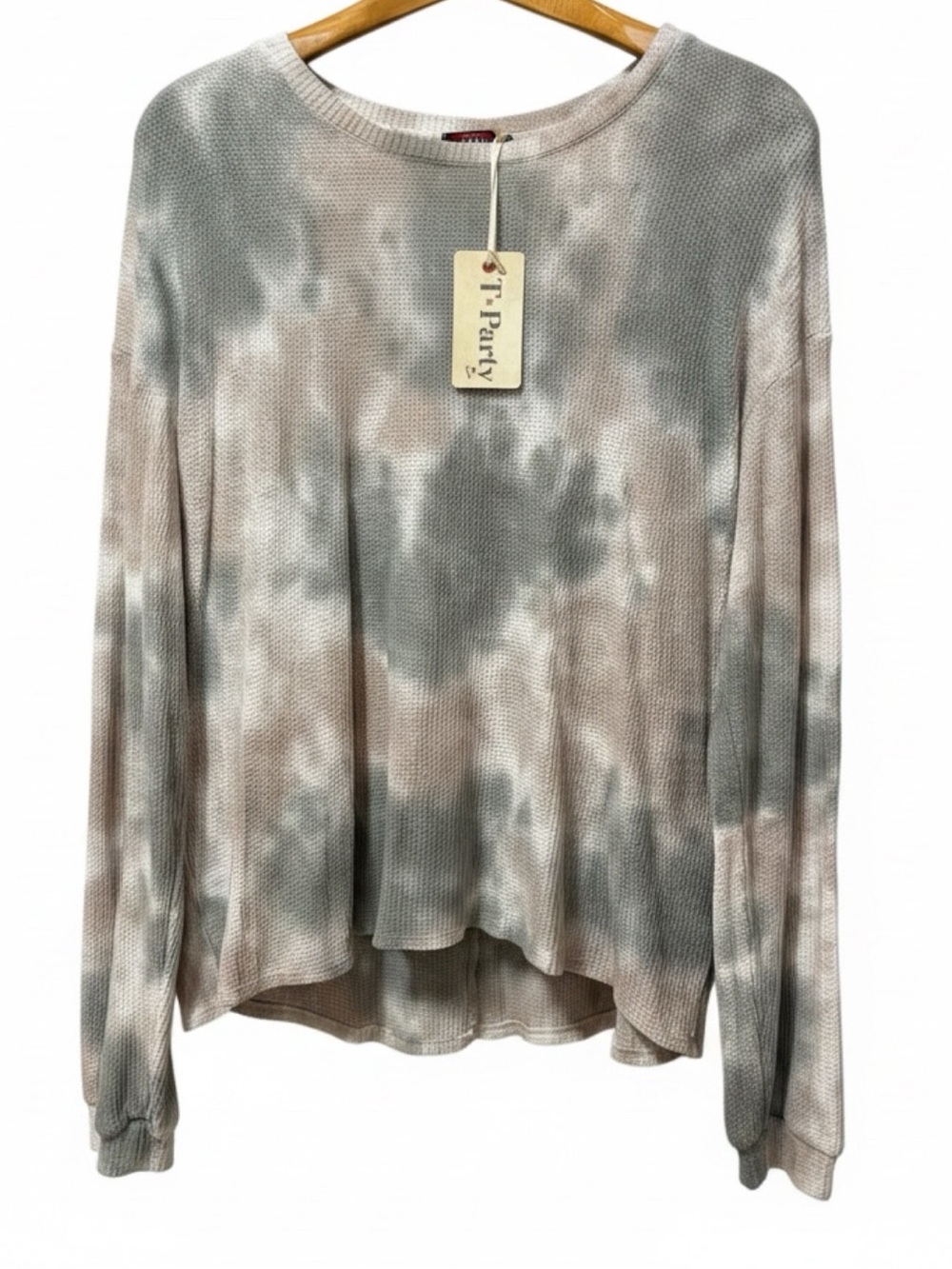 NWT T-Party Tie-Dye Waffle Knit Long Sleeve Top in Muted Pink & Gray Size L
